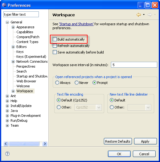 Workspace preference page